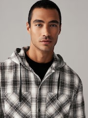 Black/White Check 100% Cotton Hooded Shacket Overshirt - Image 2 of 10