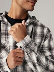 Black/White Check 100% Cotton Hooded Shacket Overshirt - Image 6 of 10