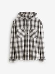 Black/White Check 100% Cotton Hooded Shacket Overshirt - Image 8 of 10