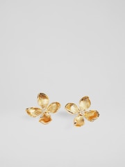 LK Bennett Metallic Posie Flower Statement Earrings - Image 1 of 4