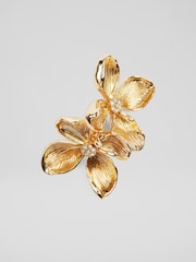 LK Bennett Metallic Posie Flower Statement Earrings - Image 2 of 4