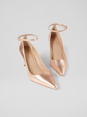 LK Bennett Metallic Catelyn Copper Ankle Strap Closed Courts - Image 2 of 4