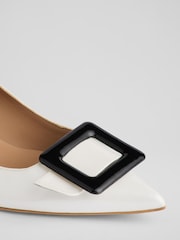 LK Bennett White Tia Patent Buckle Detail Court Shoes - Image 4 of 4