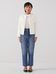 LK Bennett Ivory Cream Charlie Petite Italian Cotton Blend Tweed Jacket - Image 1 of 4