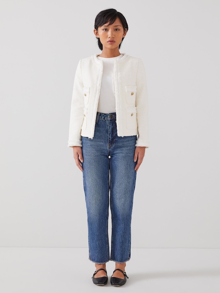 LK Bennett Ivory Cream Charlie Petite Italian Cotton Blend Tweed Jacket - Image 1 of 4