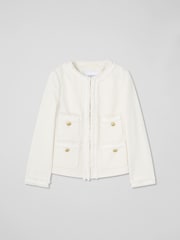 LK Bennett Ivory Cream Charlie Petite Italian Cotton Blend Tweed Jacket - Image 4 of 4