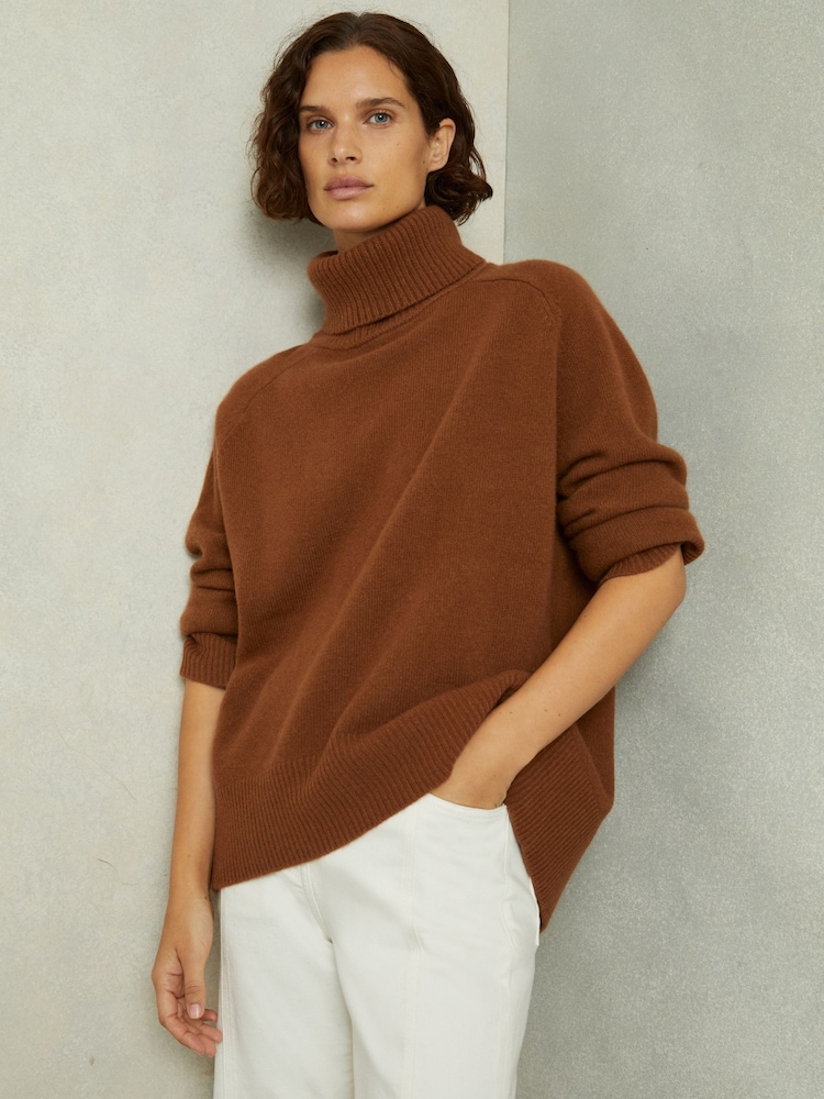 Reiss Toffee Eliza Wool-Cashmere Roll-Neck Jumper - Image 1 of 6
