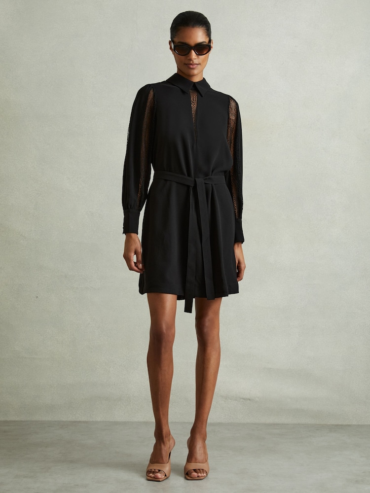 Reiss Reema Lace Insert Mini Dress - Image 1 of 6