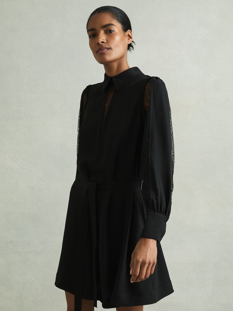 Reiss Reema Lace Insert Mini Dress - Image 3 of 6