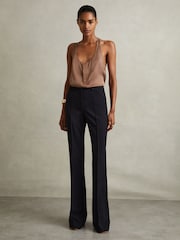 Reiss Navy Hadley Petite High Rise Flared Trousers - Image 1 of 7