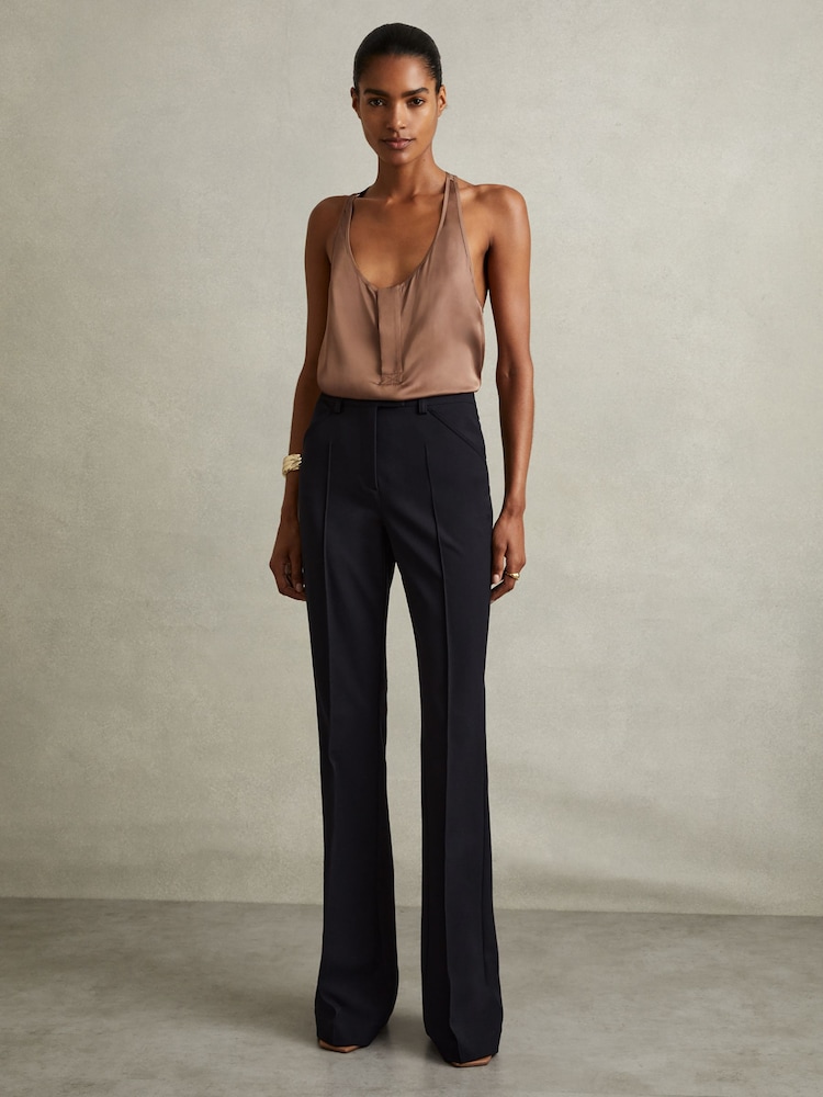Reiss Navy Hadley Petite High Rise Flared Trousers - Image 1 of 7