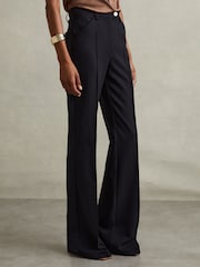 Reiss Navy Hadley Petite High Rise Flared Trousers - Image 3 of 7