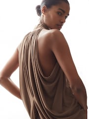 Reiss Dark Mink Luisa Draped Tie Neck Top - Image 3 of 4