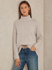 Reiss Oatmeal Eliza Wool-Cashmere Roll-Neck Jumper - Image 1 of 6