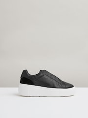 Reiss Black Casey Leather Slip-On Trainers - Image 1 of 4