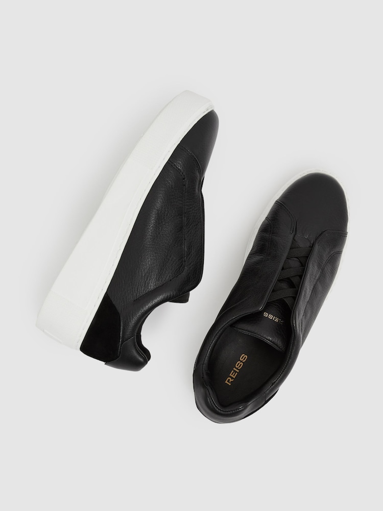 Reiss Black Casey Leather Slip-On Trainers - Image 2 of 4