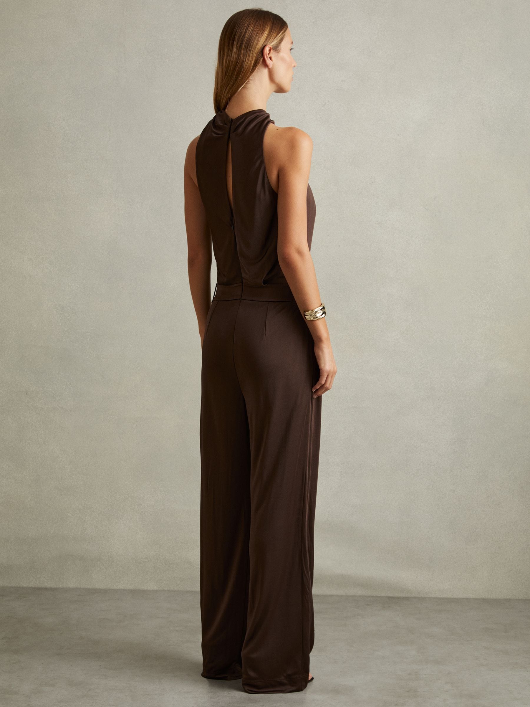 Buy Reiss Chocolate Claudia Jersey Halter Neck Wide Leg