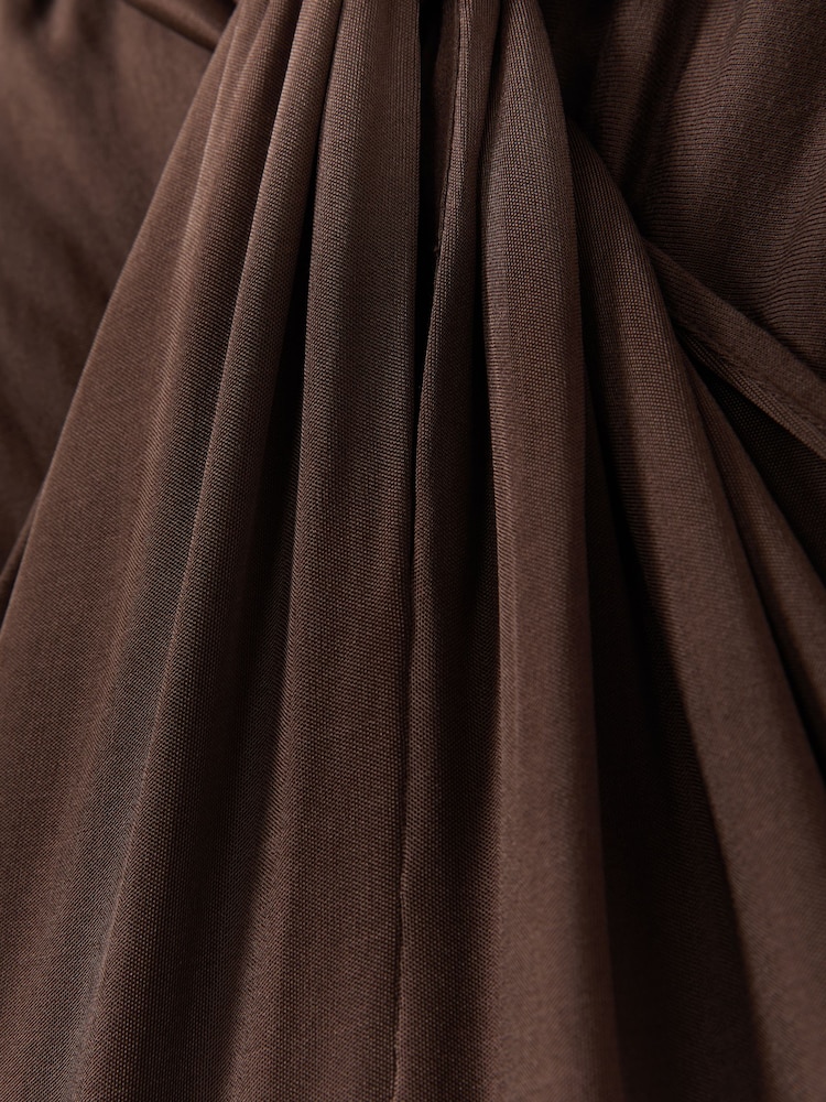 Reiss Chocolate Claudia Jersey Halter Neck Wide Leg Jumpsuit - Image 6 of 6