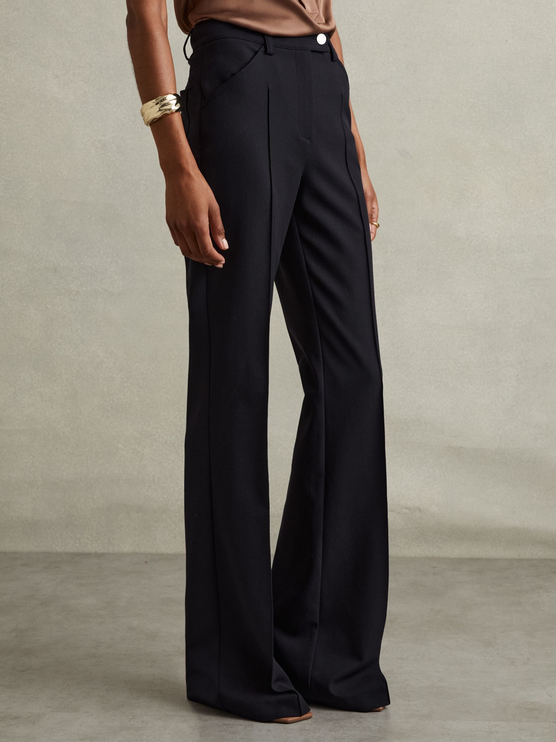 Reiss Navy High Rise Flared Trousers