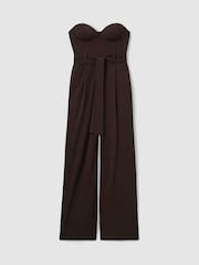 Reiss Chocolate Estel Atelier Strapless Crepe Bustier Jumpsuit - Image 2 of 6