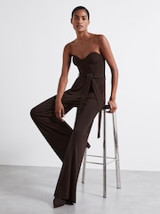 Reiss Chocolate Estel Atelier Strapless Crepe Bustier Jumpsuit - Image 4 of 6