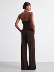Reiss Chocolate Estel Atelier Strapless Crepe Bustier Jumpsuit - Image 5 of 6
