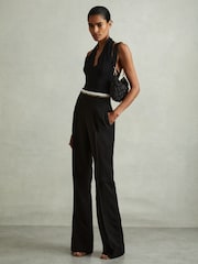 Reiss Black Sian Waistband Detail Wide Leg Trousers - Image 1 of 6