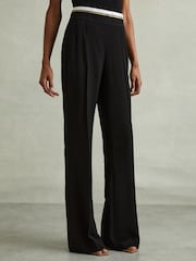 Reiss Black Sian Waistband Detail Wide Leg Trousers - Image 3 of 6