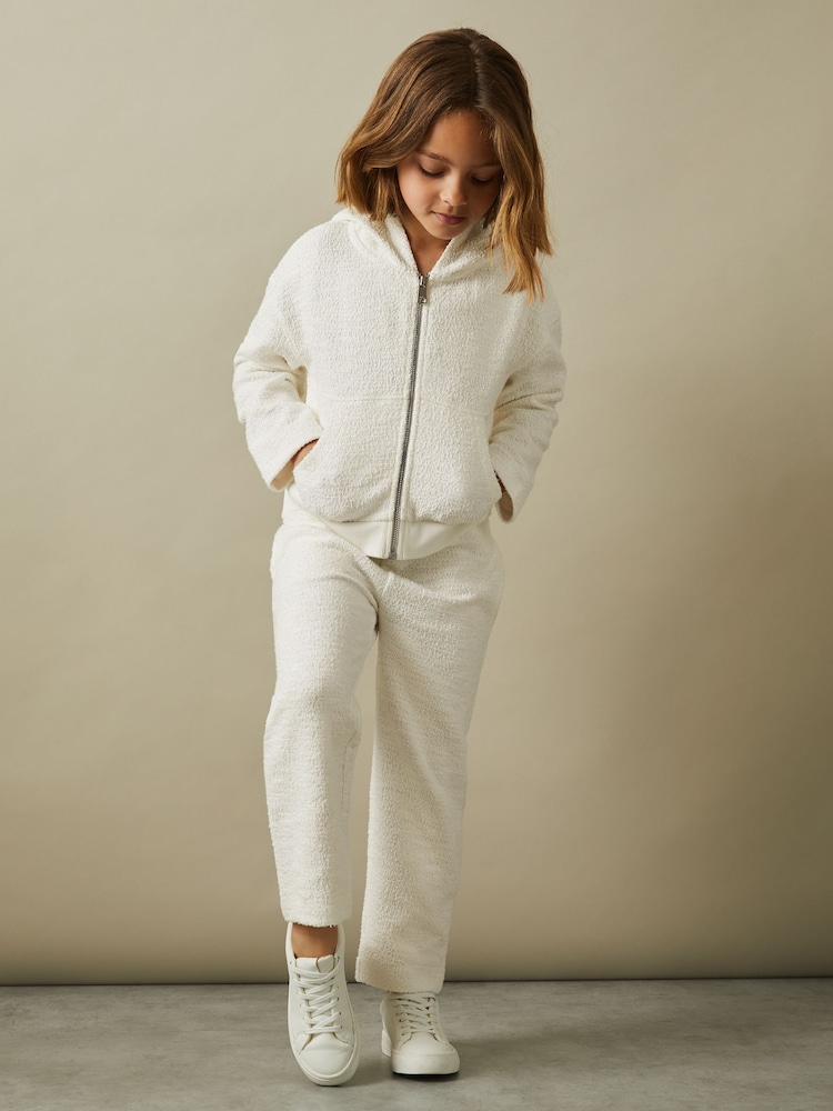 Reiss Cream Ula 4-9 yrs Cotton Blend Boucle Hoodie and Joggers Set - Image 1 of 5