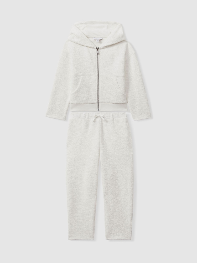 Reiss Cream Ula 4-9 yrs Cotton Blend Boucle Hoodie and Joggers Set - Image 2 of 5