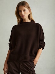 Reiss Chocolate Elena Wool-Cashmere Crew Neck Jumper - Image 1 of 6