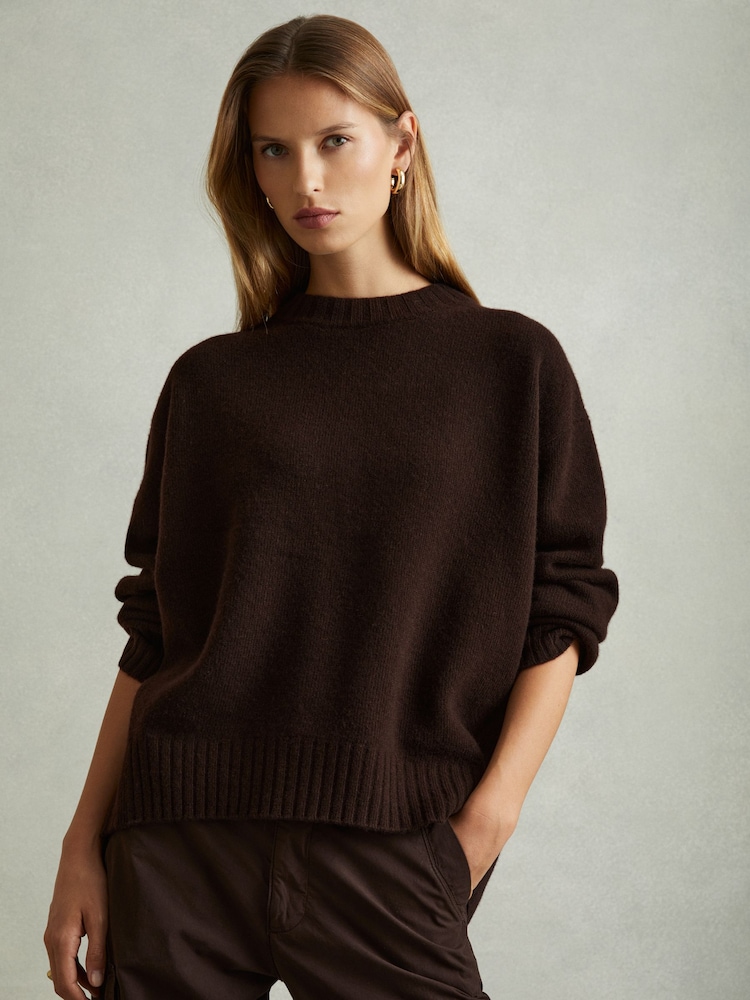 Reiss Chocolate Elena Wool-Cashmere Crew Neck Jumper - Image 1 of 6