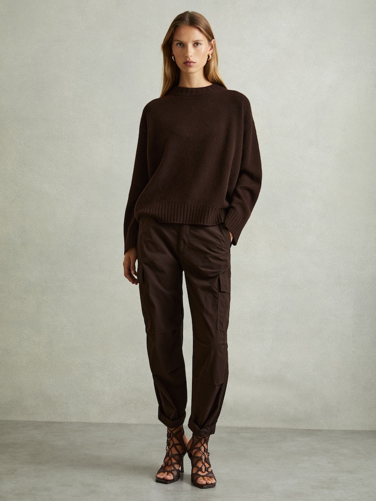 Reiss Chocolate Elena Wool-Cashmere Crew Neck Jumper - Image 3 of 6