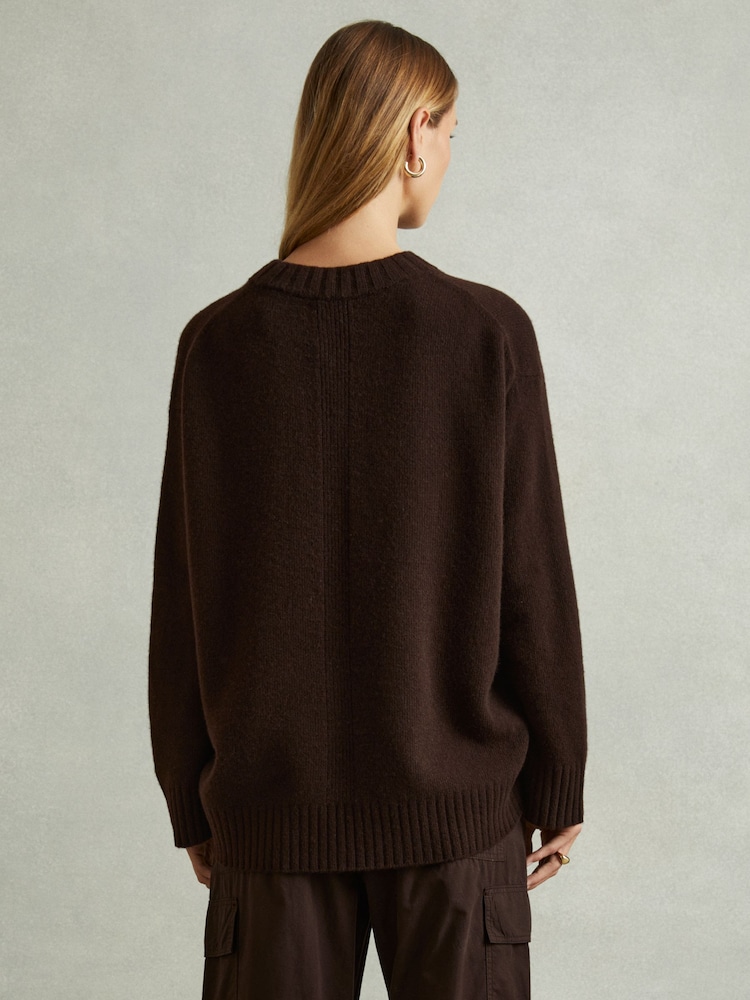Reiss Chocolate Elena Wool-Cashmere Crew Neck Jumper - Image 5 of 6