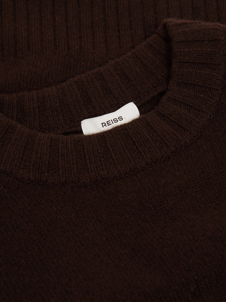 Reiss Chocolate Elena Wool-Cashmere Crew Neck Jumper - Image 6 of 6