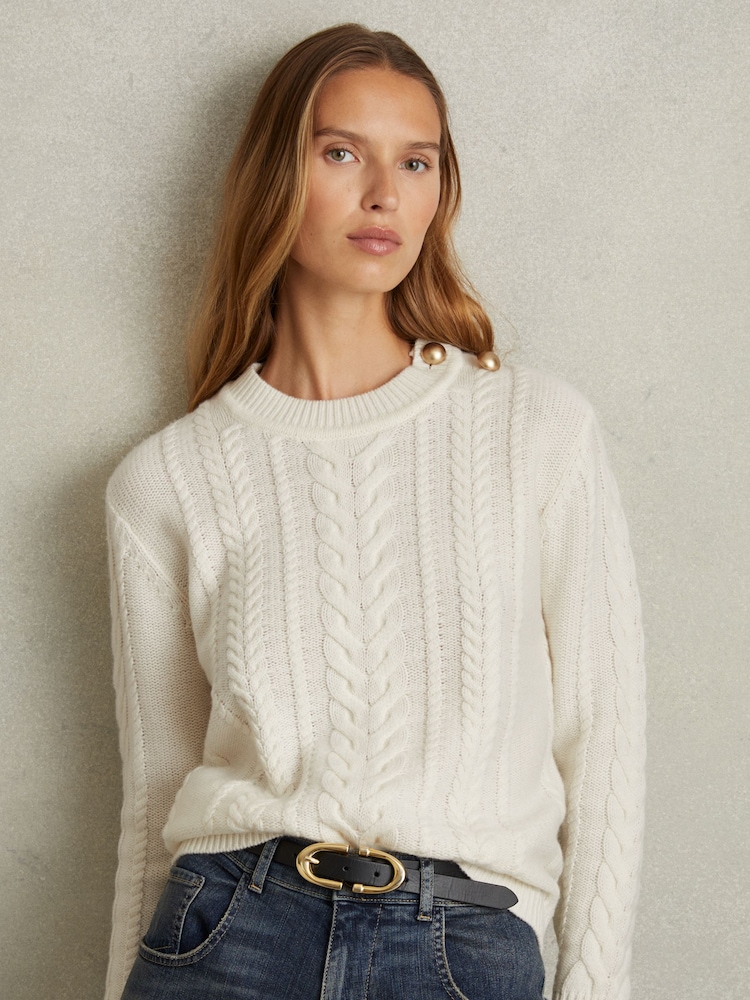 Reiss Cream Libby Wool-Cashmere Cable Knit Jumper - Image 1 of 5