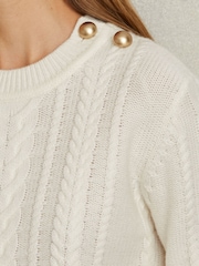 Reiss Cream Libby Wool-Cashmere Cable Knit Jumper - Image 3 of 5