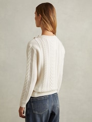 Reiss Cream Libby Wool-Cashmere Cable Knit Jumper - Image 4 of 5
