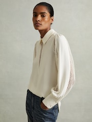 Reiss Cream Renata Lace Insert Blouse - Image 1 of 6