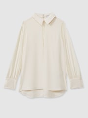 Reiss Cream Renata Lace Insert Blouse - Image 2 of 6