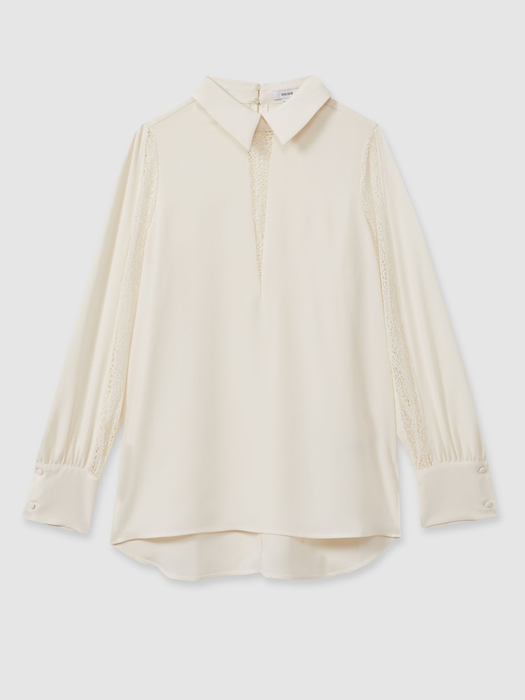 Reiss Cream Renata Lace Insert Blouse - Image 2 of 6