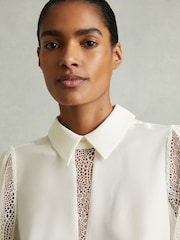 Reiss Cream Renata Lace Insert Blouse - Image 3 of 6