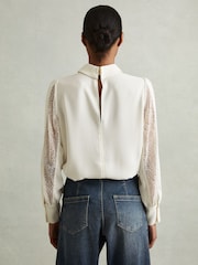 Reiss Cream Renata Lace Insert Blouse - Image 5 of 6