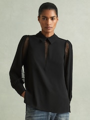 Zwart - Reiss Renata Lace Insert Blouse - Image 1 of 5