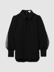 Zwart - Reiss Renata Lace Insert Blouse - Image 2 of 5