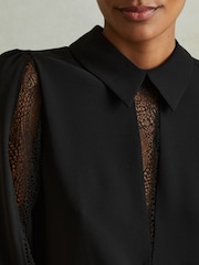 Zwart - Reiss Renata Lace Insert Blouse - Image 3 of 5