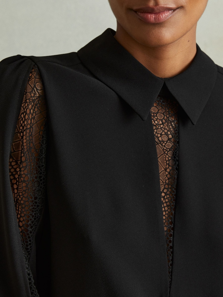 Zwart - Reiss Renata Lace Insert Blouse - Image 3 of 5