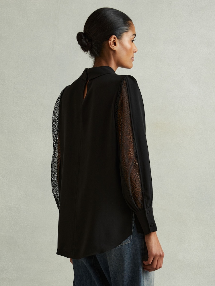 Zwart - Reiss Renata Lace Insert Blouse - Image 4 of 5