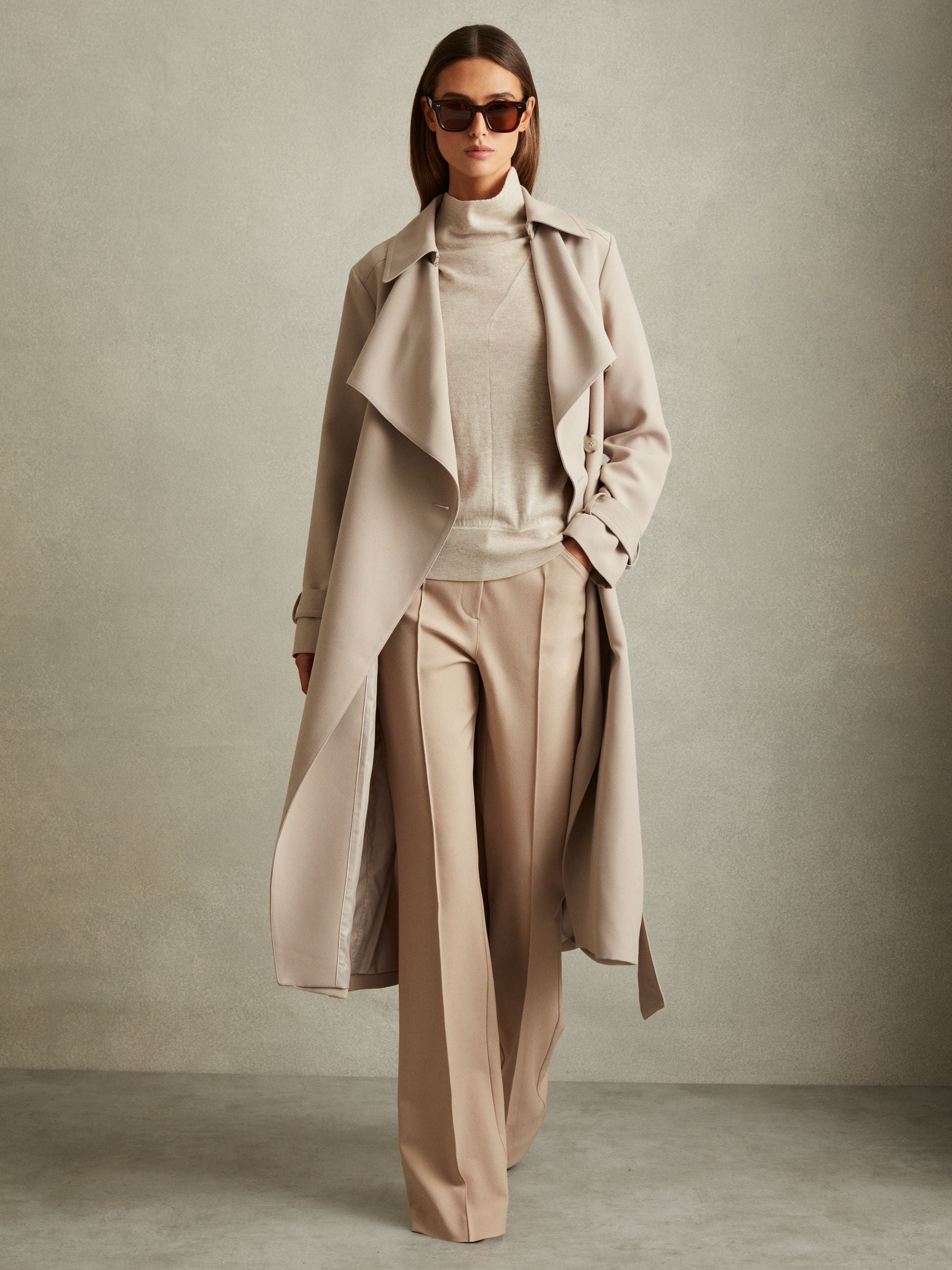 Reiss Neutral High Rise Flared Trousers