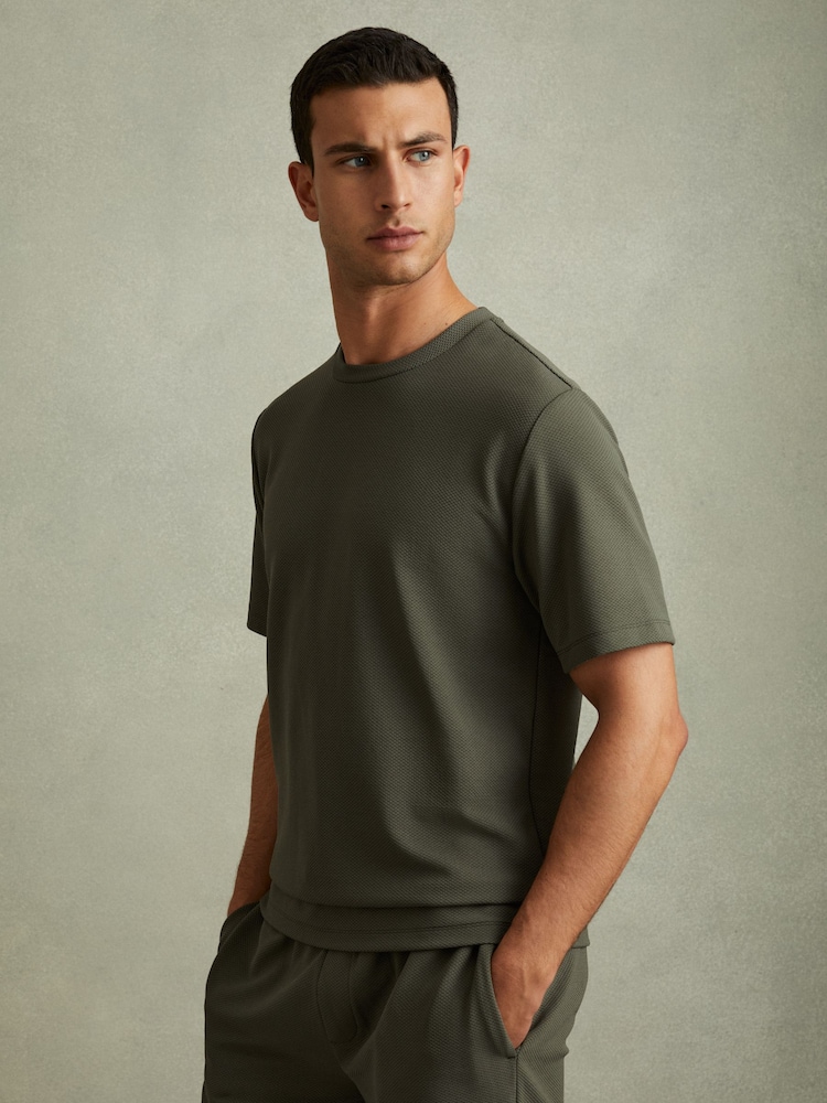 Reiss Green Smoke Wick Textured Crew-Neck T-Shirt - Image 1 of 6